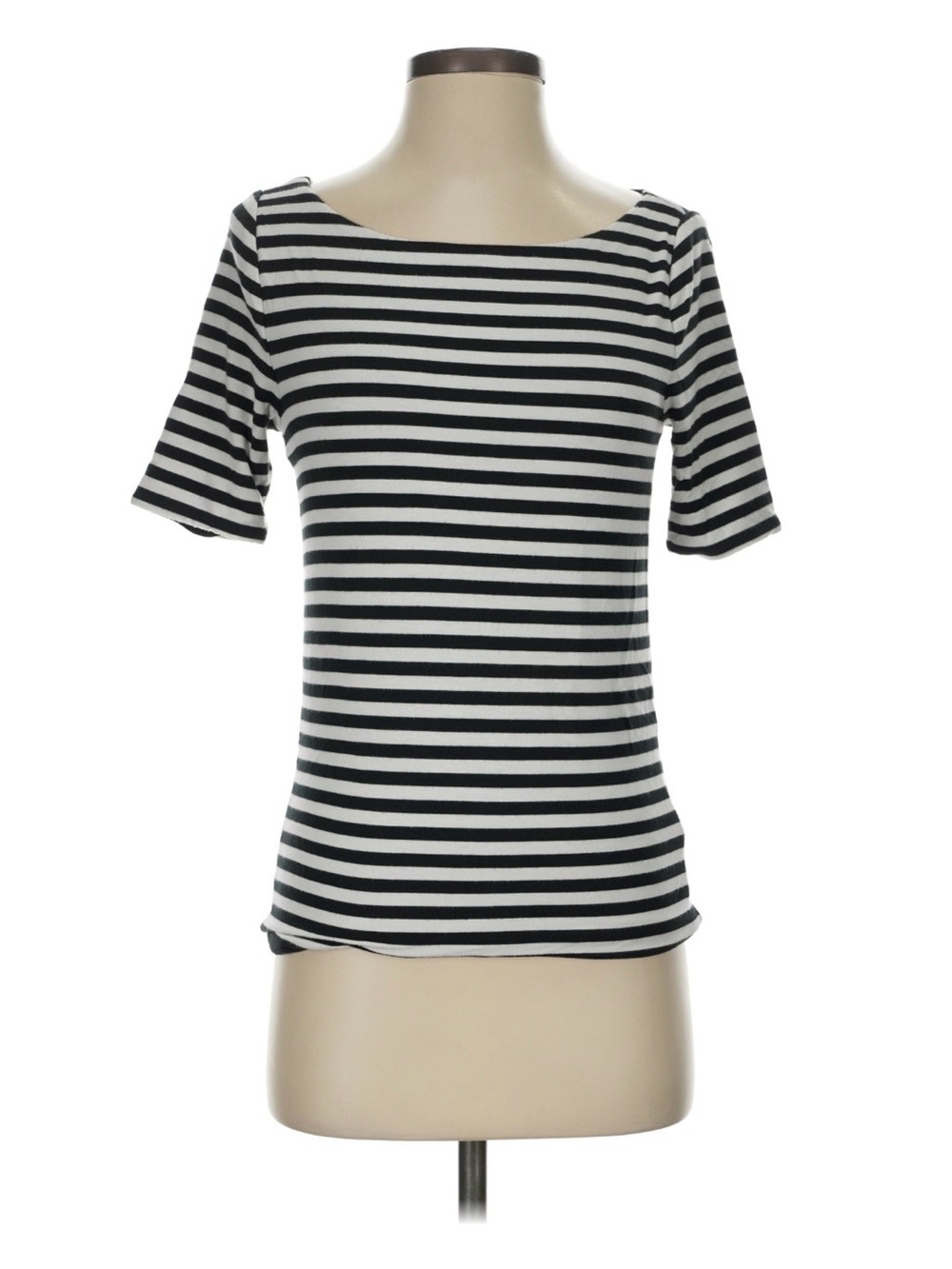 J. Crew Classic Black and White Striped Boatneck Top